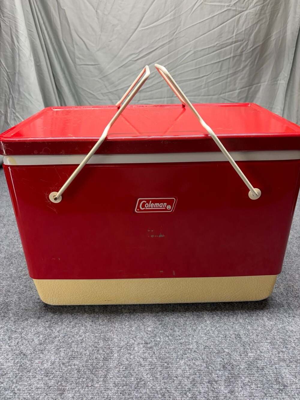Vintage Unique Red Metal Coleman Cooler with Folding Handles & Tray clean & cool